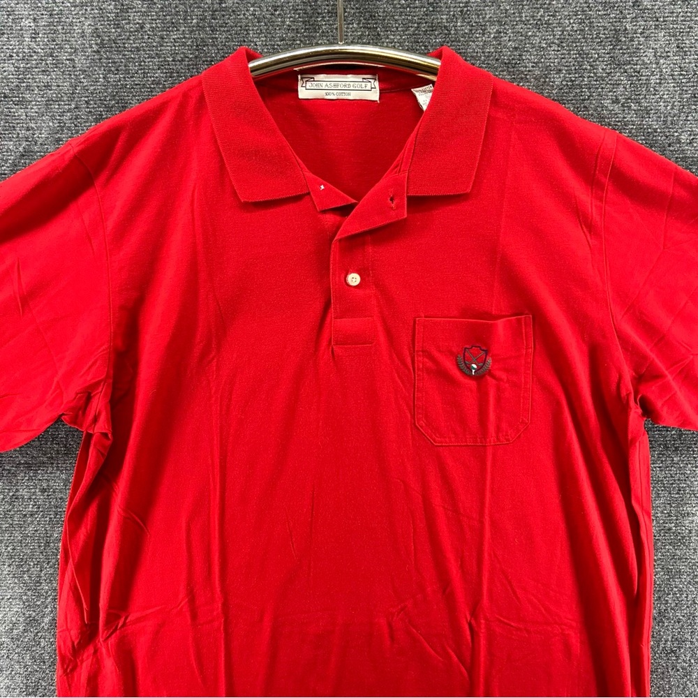 Vtg John Ashford Golf Polo Shirt Mens XL Red Cotton Single Stitch Embroidered